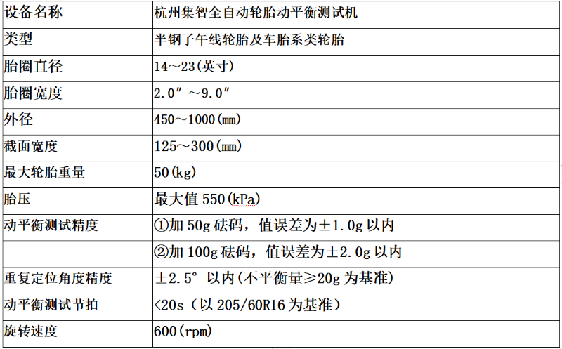 轮胎动平衡机设备参数